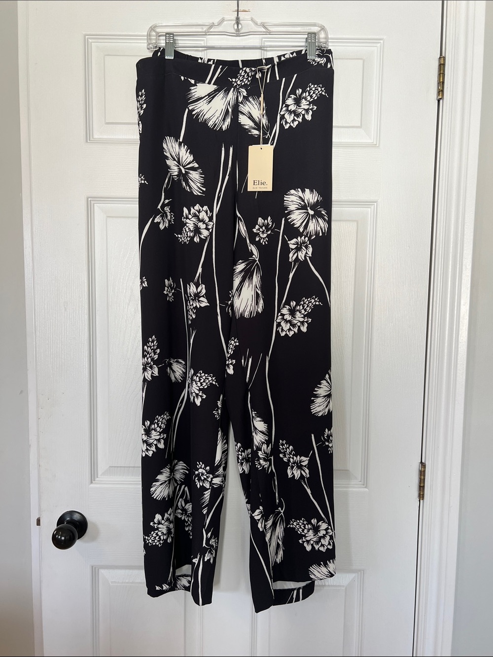 Elie Tahari Black and White Floral Wide-Leg Pants